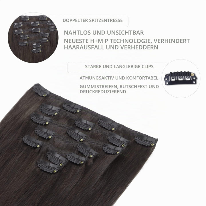 WENNALIFE Clip in Extensions Echthaar, 70g 7pcs 45cm Dunkel Braun Echthaar Extensions Clip in Remy C