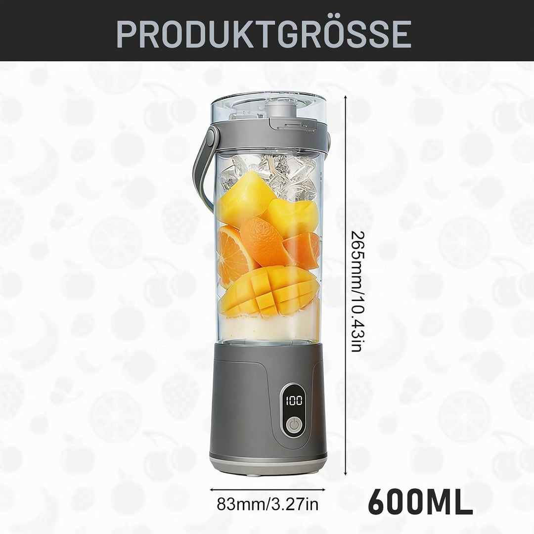 Tragbarer Mixer, 600ml Smoothie Maker to Go, Portabler Elektrischer Saftpresse mit 12 Klingen Edelst