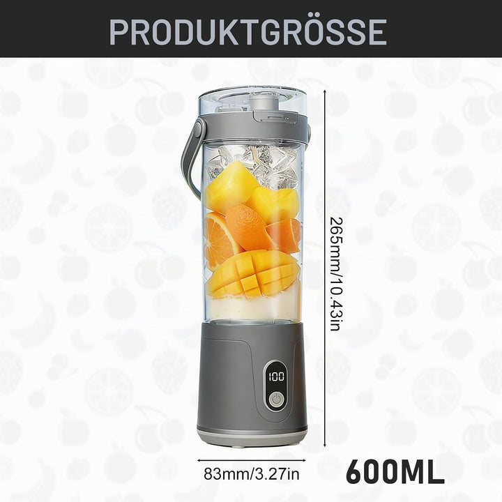 Tragbarer Mixer, 600ml Smoothie Maker to Go, Portabler Elektrischer Saftpresse mit 12 Klingen Edelst