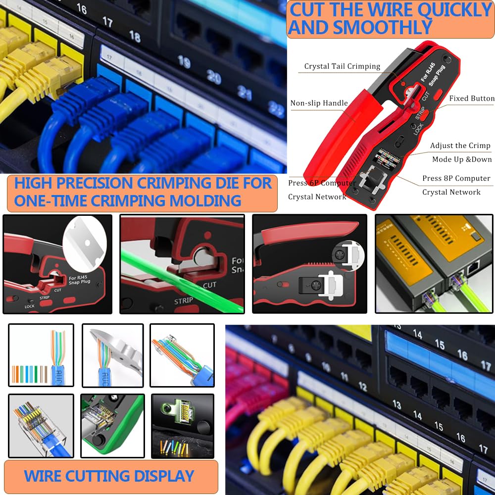 MAYLINEE Netzwerk werkzeug Set Crimpzange RJ45 Cat5 Cat6, Kabel tester Reparatur werkzeuge, Abisolie