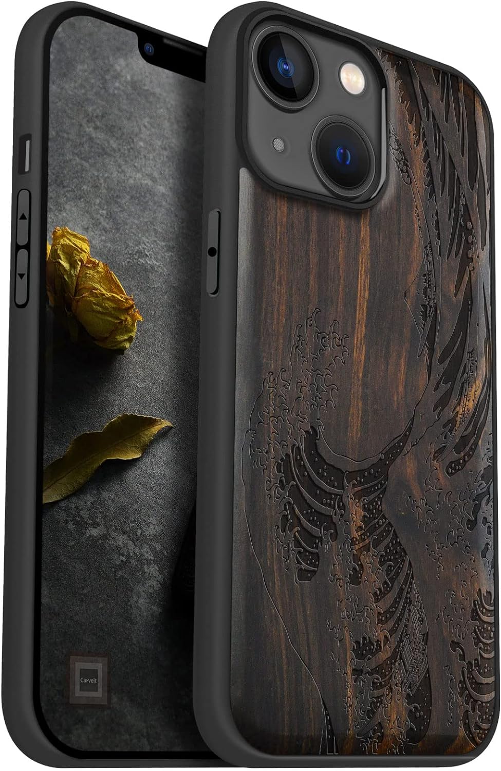 Carveit Handyhülle für iPhone 14 Cover Kompatibel mit Magsafe [Holz und TPU Silikon Hybrid hülle] Ma