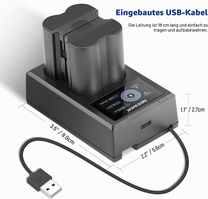 NEEWER NP-W235 Kamera Akkuladegerät Set, Doppel Steckplatz USB Ladegerät mit LCD, 2er Pack 2400mAh E