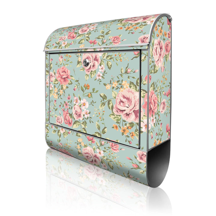 banjado® Design Briefkasten personalisiert mit Motiv Altrosa Blume 39x47x14cm & 2 Schlüssel - Briefk