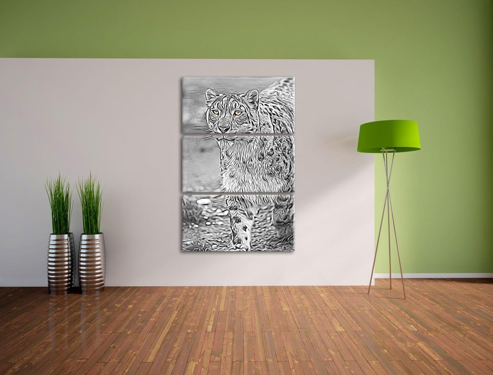 maiestätischer Schneeleopard schwarz/weiss Deluxe 3-Teiler Leinwandbild 120x80 Bild auf Leinwand, XX