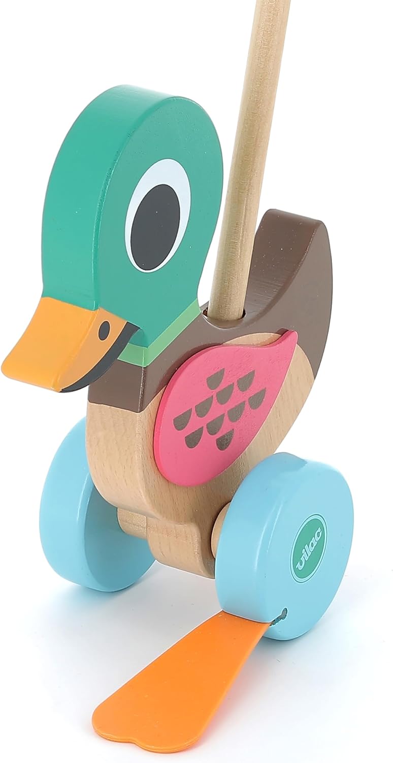 Vilac VIL7785 Push Ente, Mehrfarbig Ente Mehrfarbig, Ente Mehrfarbig
