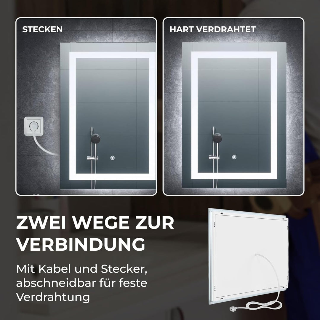 BR Bringer LED Badspiegel - 50x70 cm - Badezimmerspiegel mit Beleuchtung und Anti-Beschlag Funktion