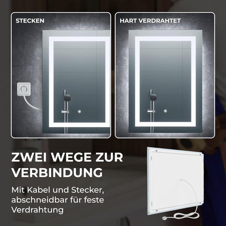 BR Bringer LED Badspiegel - 50x70 cm - Badezimmerspiegel mit Beleuchtung und Anti-Beschlag Funktion