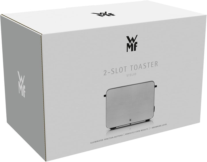 WMF Stelio Toaster 2 Scheiben Edelstahl, Doppelschlitz Toaster mit Brötchenaufsatz, Bagel-Funktion,