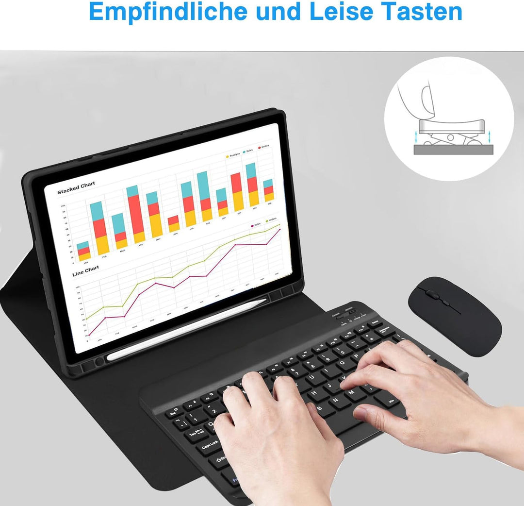 Kabellose Bluetooth Tastatur & Maus, Ultraflache drahtlose Tastatur (Deutsches QWERTZ-Layout) mit Ma