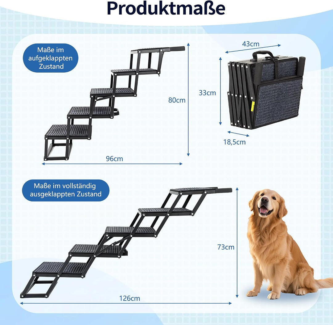 Thanaddo Hundetreppe Auto, 5-stufige Hundetreppe 80 cm für Grosse Hunde mit Teppich, Hunderampe Auto
