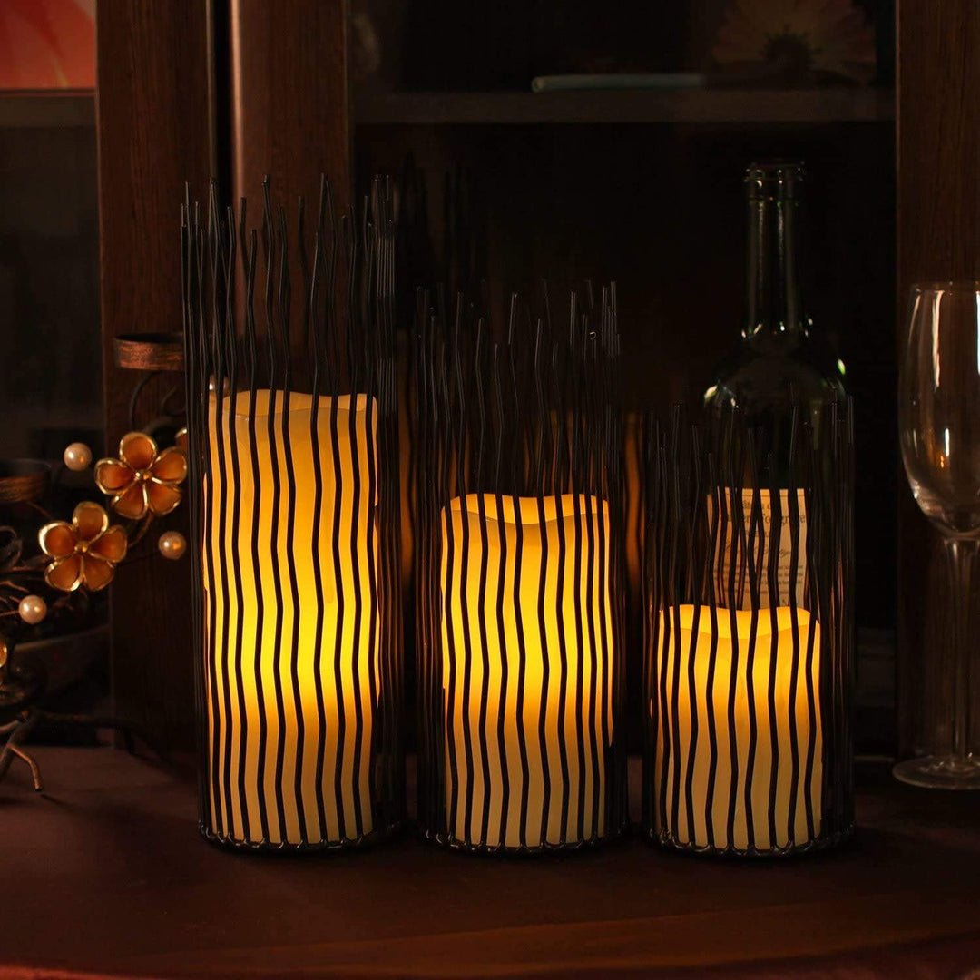 Kerzenhalter Set von 3 Black Metal Eisen Pillar Kerzenhalter Moderne Innen- und Outdoor Kerzenhalter