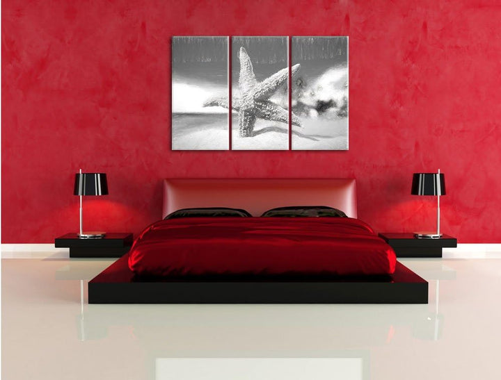 Pixxprint Seestern Sandstrand als Leinwandbild/Grösse: 3 Teilig (120x80) / Wandbild/Kunstdruck/ferti