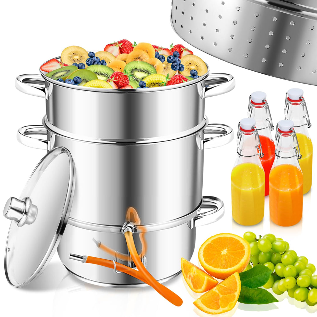 Dampfentsafter Ø26 16L Edelstahl Entsafter Saftpresse Inkl 4 Bügelflasche, für alle Herdarten geeign