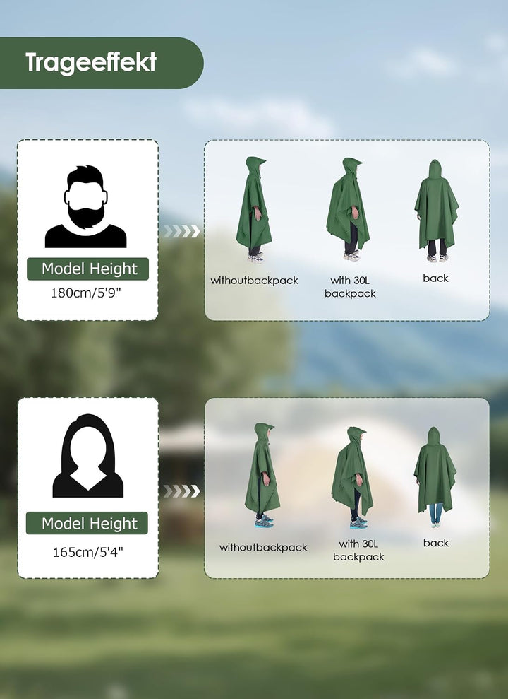 TOMSHOO Unisex Poncho Armee grün, Armee gr&amp;