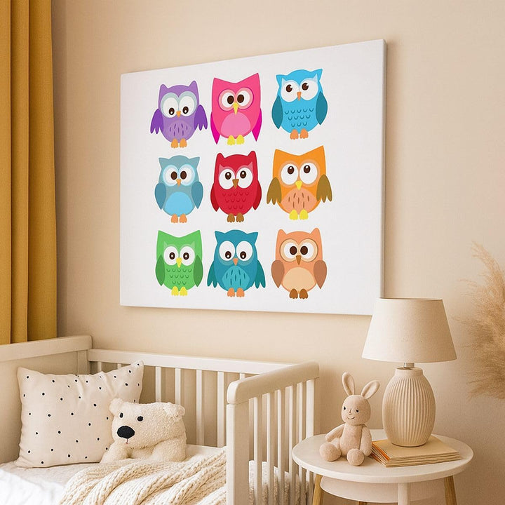 Bilder auf Leinwand Eulen Bunt Kinder Zeichnung Leinwandbild 70x50cm Wandbilder Dekoration Wohnzimme