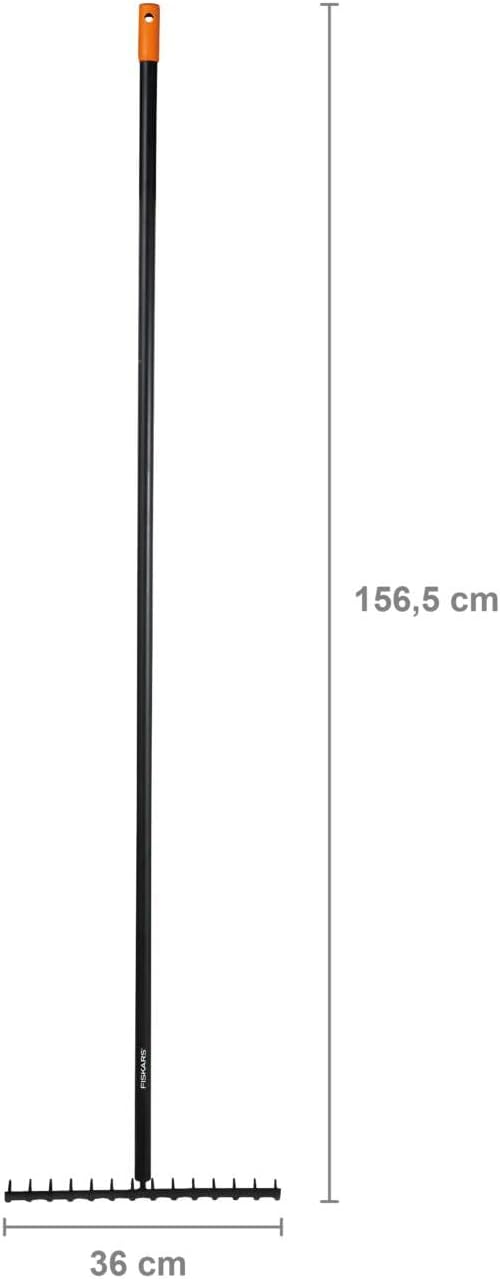 Fiskars Rechen mit 14 Zinken, Breite: 36 cm, Gehärtete Karbonstahlzinken/Aluminiumstiel, Schwarz/Ora
