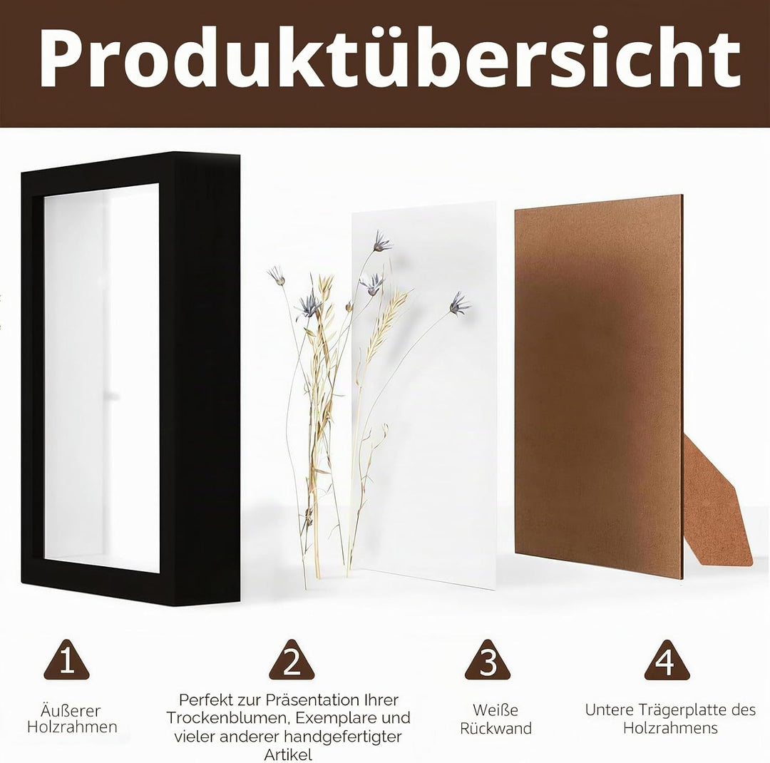 3D Bilderrahmen zum Befüllen 29.7 x 42 cm Bilderrahmen Tief 3D Objektrahmen Hölzern bis 3cm, Tiefer