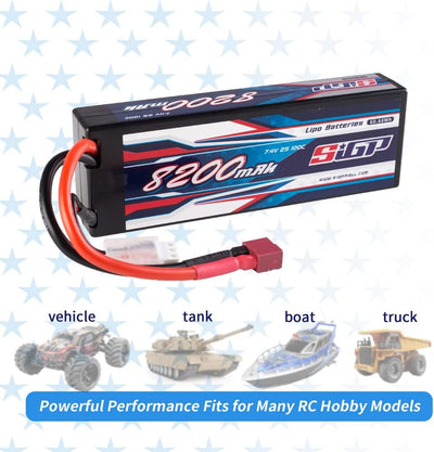 SIGP 2S 7.4V Lipo Battery 8200mAh 100C Hard Case with Deans T Plug for RC Car Truck Boat Vehicles Ta