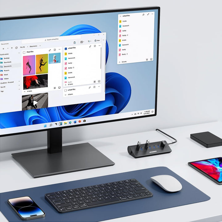 7-Port USB 3.0 Hub, Aluminium USB Verteiler 5Gbps Multiport Adapter mit 100cm Langkabel und 5V/4A St