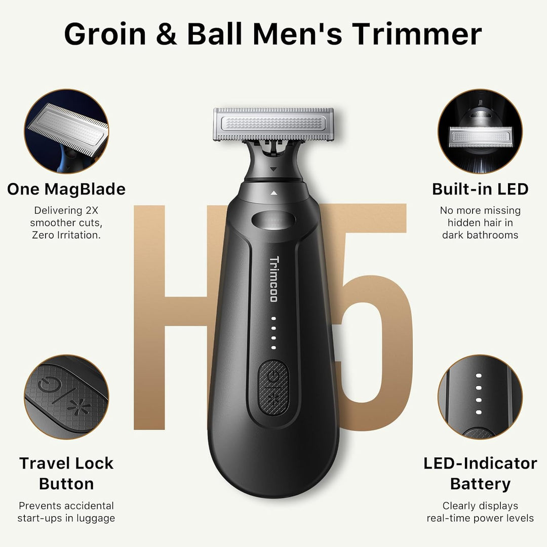 H5 Groin & Body Hair Trimmer for Men – 2025 Upgrade, Waterproof Wet/Dry Electric Groomer, USB-C Rech