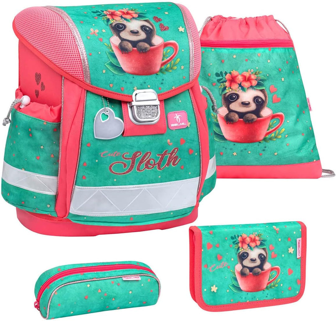 Belmil Classy Schulranzen Set 4 - teilig (403-13/AG/S) M Cute Sloth, M Cute Sloth