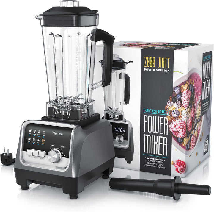 Arendo – Hochleistungsmixer 2000 Watt - Standmixer Edelstahl - 2 Liter Fassungsvermögen – mit Displa