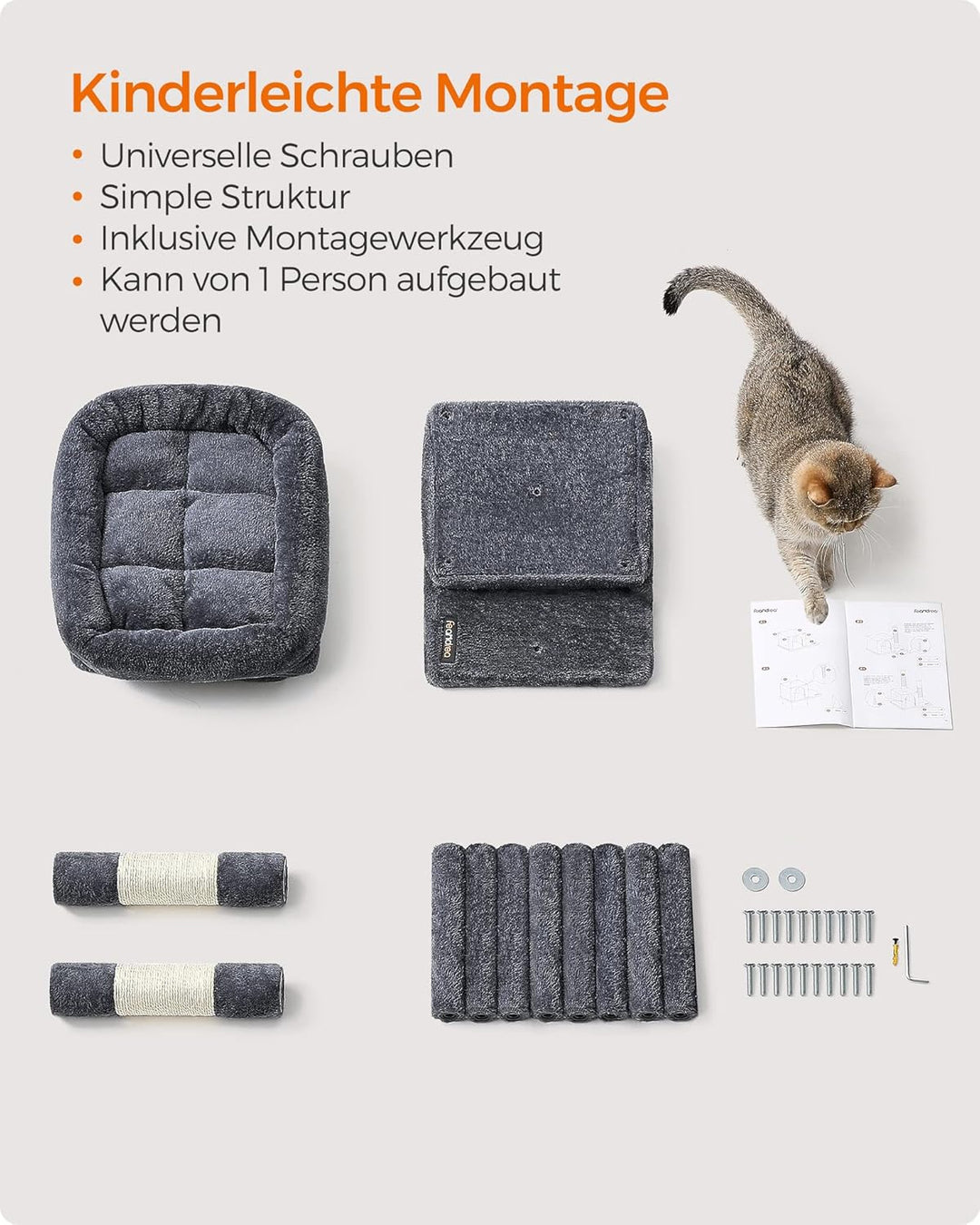 Feandrea Kratzbaum klein, 67 cm Katzenbaum, Katzenhaus für Kätzchen bis zu 3 kg, grosse Plattform, S