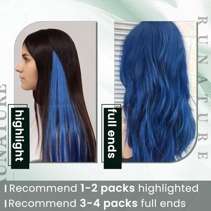 RUNATURE Blaue Haarverlängerungen Bonding Extensions Echthaar Lang 55cm Blau Extensions Echthaar Bon
