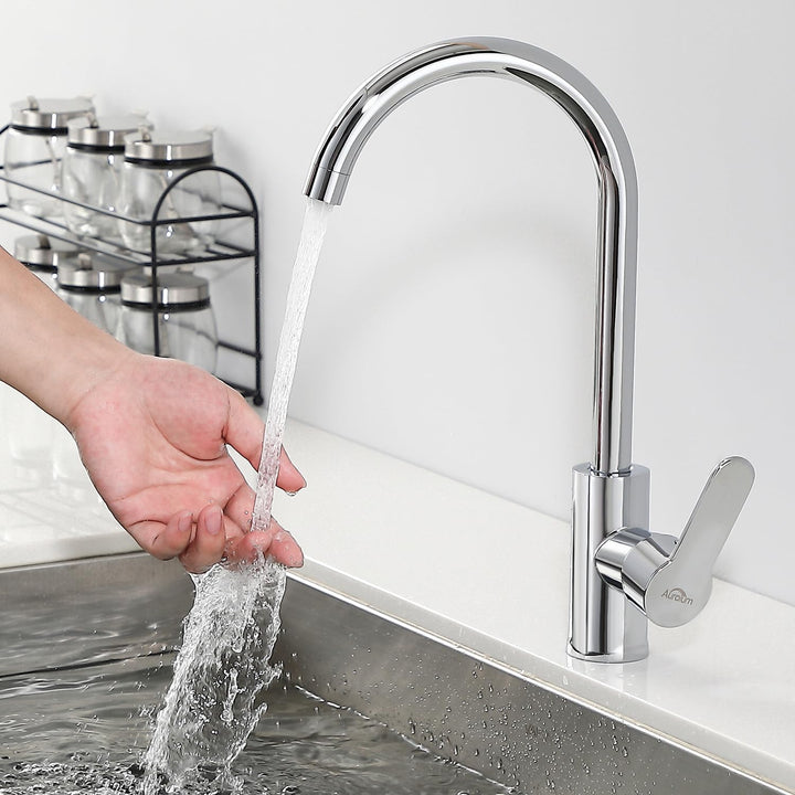Auralum Wasserhahn Küche Hochdruck, Küchenarmatur mit Hoher Auslauf & Abnehmbarer Belüfter, Armatur