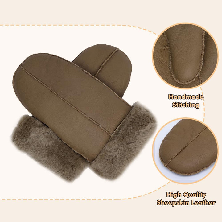 MGGMOKAY Damen Lammfell Shearling Fäustlinge Warme Winter Lederhandschuhe XXL Hellbraun, XXL Hellbra