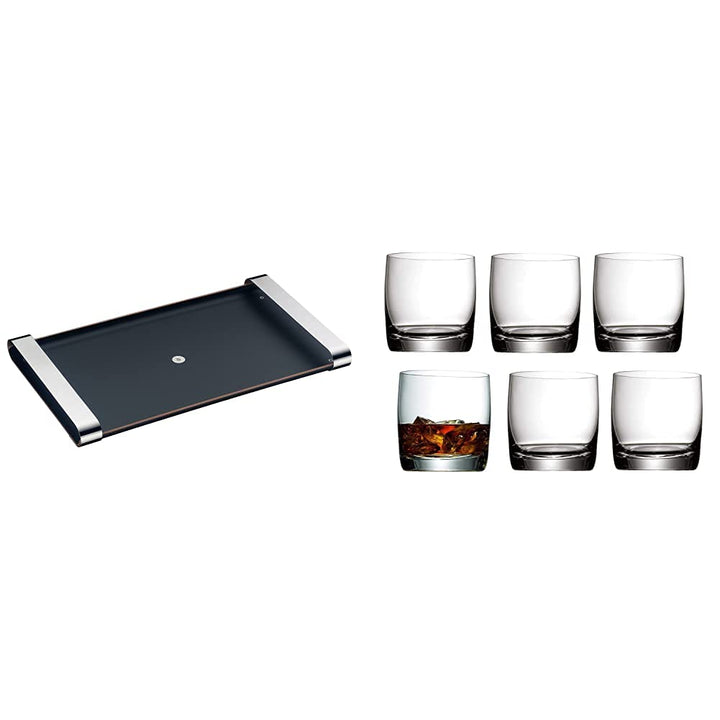 WMF Club Tablett 54 x 32 cm mit Tragegriffen, Echtholz lackiert, Cromargan Edelstahl, schwarz & Easy