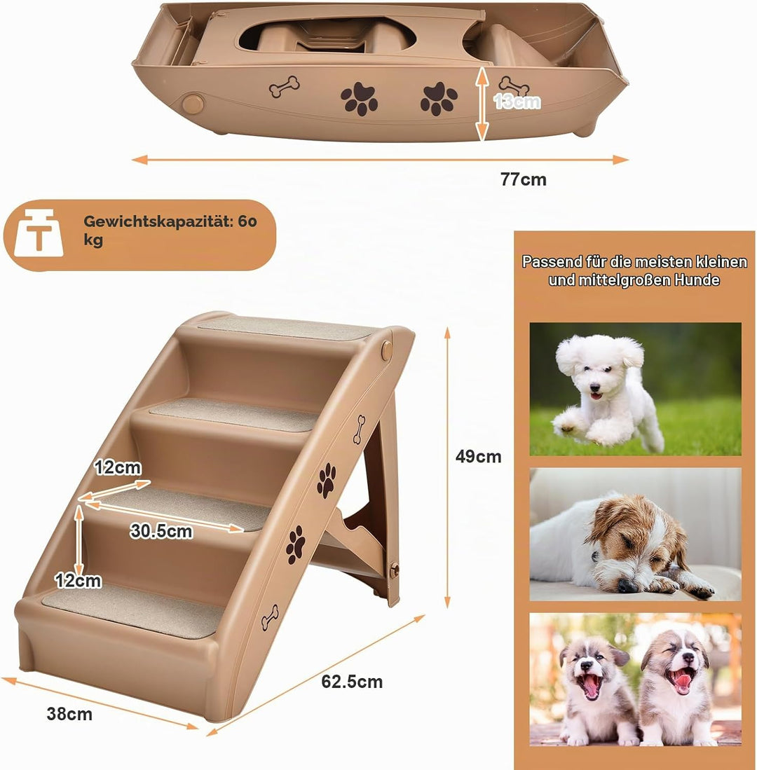 SOARS Haustiertreppe faltbar, 4-stufige Hundetreppe Katzentreppe mit Filz Matte, Tiertreppe für Katz