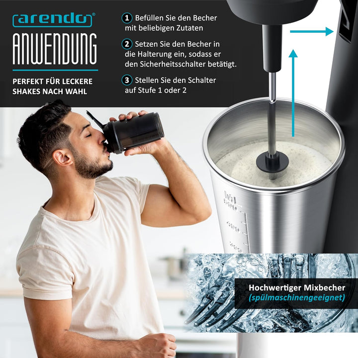 Arendo - Drink Mixer - Eiweiss Shaker - Getränkemixer - elektrischer Standmixer - 500 ml Becher - 22