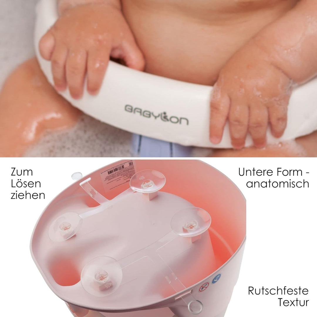 BABYLON Nemo Baby Badewannensitz, Antirutsch-Saugnäpfe, 6M+, Rosa-Weiss | bequemlichkeit beim Baden
