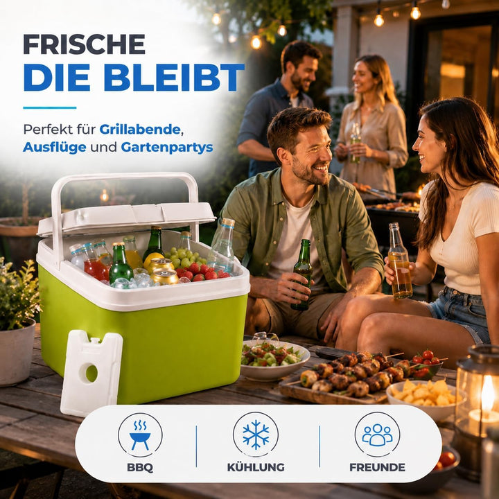 Kühlbox 15 Liter mit mobilen Kühlakku/Kühlelement für extra Lange Kühlung - Kühltasche/Thermobox Grü
