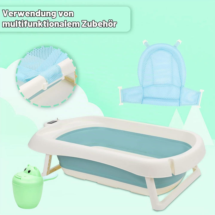 50L Baby Badewanne mit Anti Stütze und Echtzeit-Temperaturmessung, Faltbare Babywanne für Babys 0-6