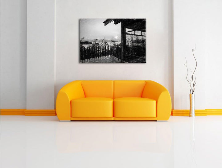 Pixxprint Haus am See im Sonnenuntergang als Leinwandbild/Grösse: 100x70 cm/Wandbild/Kunstdruck/fert