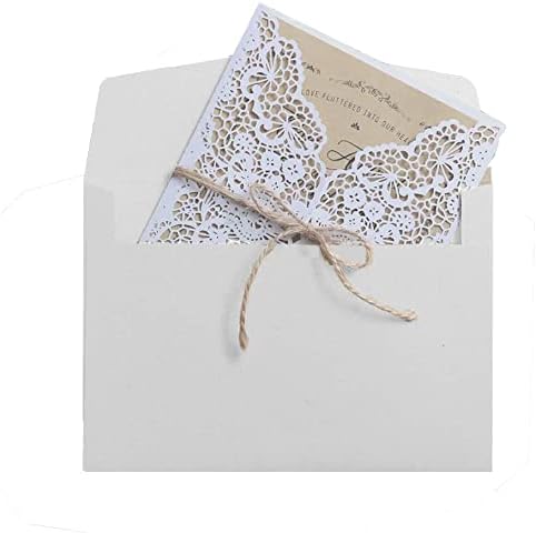 Personalisierte Einladungskarten Elegant Spitze Design-mit Umschläge und Hanf Seil-Vintage DIY Laser