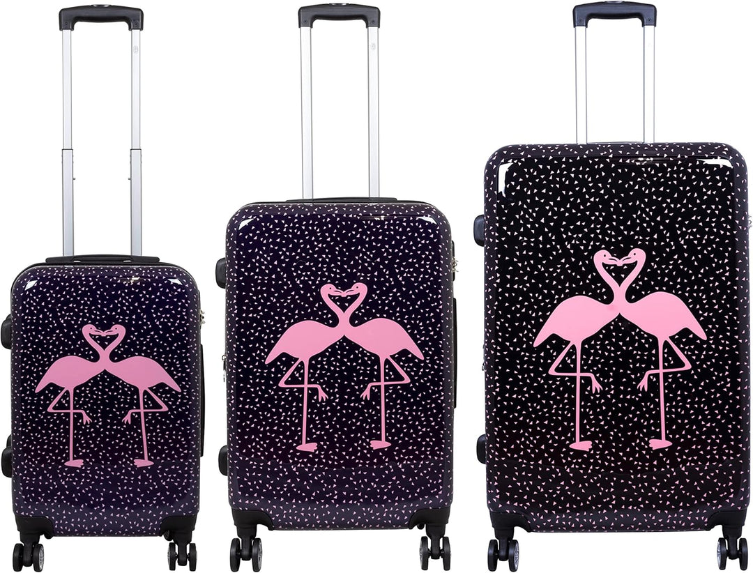 Trendyshop365 buntes Hartschalen Koffer-Set 3-teilig - Flamingo Motiv - 4 Rollen Tiermotiv Kofferset