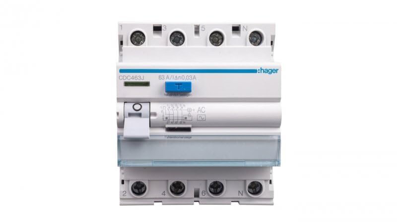 Fehlerstromschutzschalter 4P 63A 0,03A Typ AC CDC463J hager Polo 3250611619550