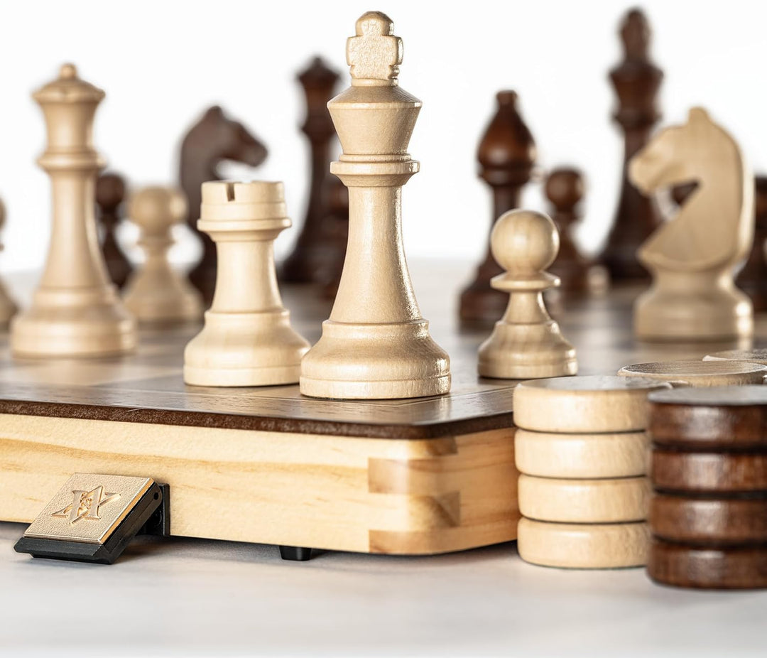 A&A Magnetic Wooden Chess Set, 38.1 cm, Folding Board, 7.6 cm, King Height German Knight Staunton Ch