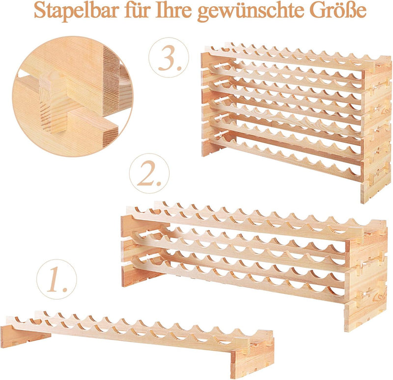 COSTWAY Weinregal Holz, Stapelbares Weinständer mit 6 Ebenen für 72 Flaschen, Flaschenregal Holzrega