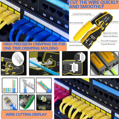MAYLINEE RJ45 Netzwerk Werkzeug Set Crimpwerkzeugsatz, Durchgangs Crimpschneider für CAT5E/CAT6, Abi