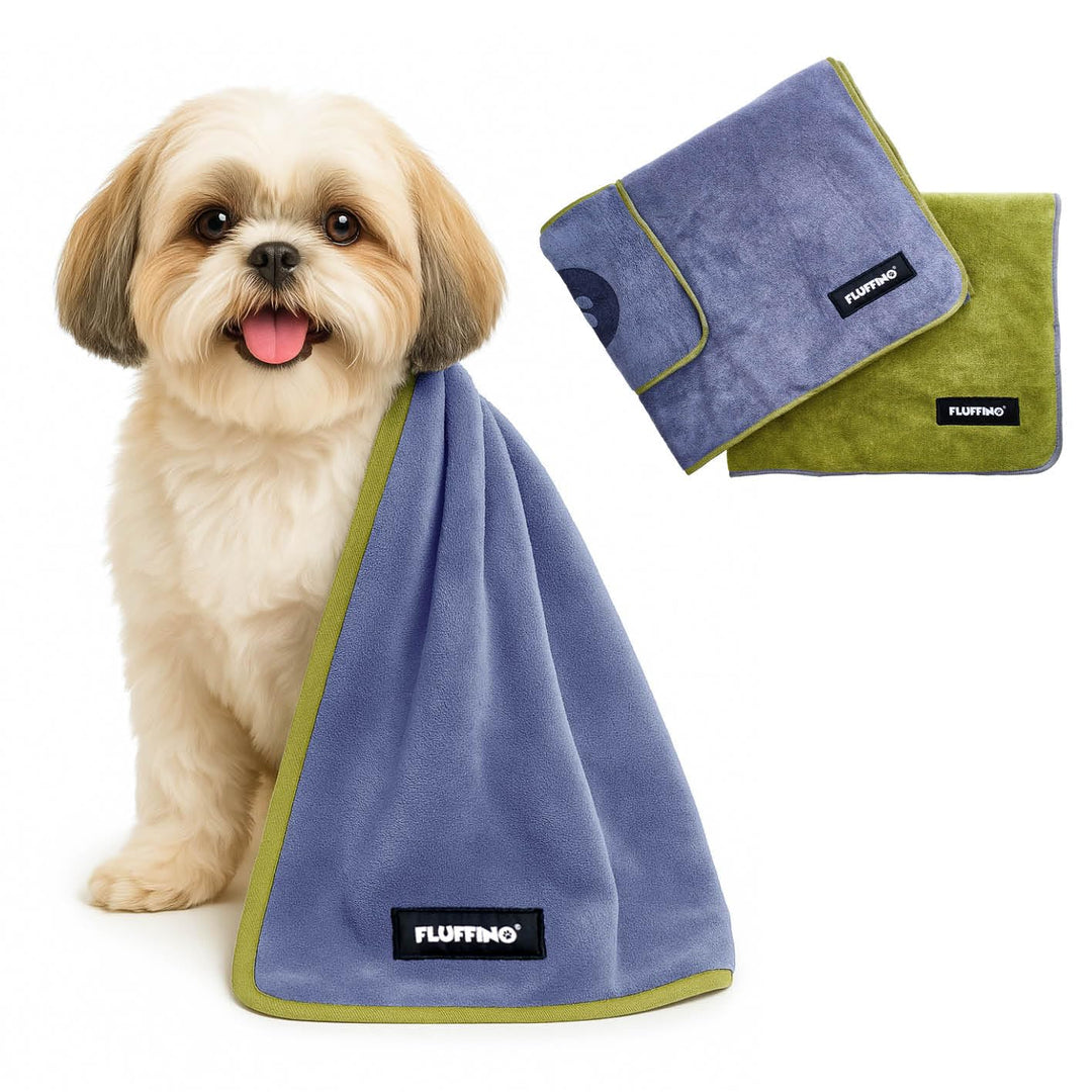 FLUFFINO® 2er Set Hundehandtuch Grösse S/M - 90x50cm, extrem saugfähig und weich | Waschbar bei 60°C