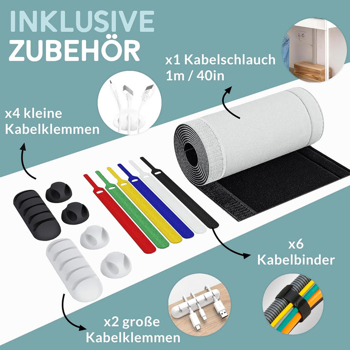 Nature Supplies Set mit 2 Kabelboxen aus Kiefernholz - 1 Klein Kabelbox als Schreibtisch-Organizer,