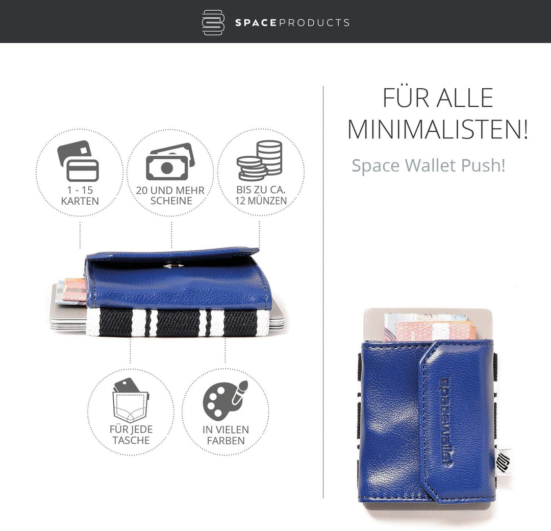 Space Products ® Mini Geldbörse blau-gestreift I Sehr kleines Echtleder Wallet/Portemonnaie mit Münz