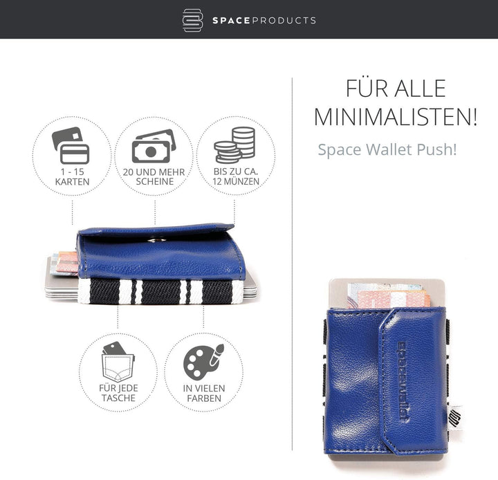 Space Products ® Mini Geldbörse blau-gestreift I Sehr kleines Echtleder Wallet/Portemonnaie mit Münz