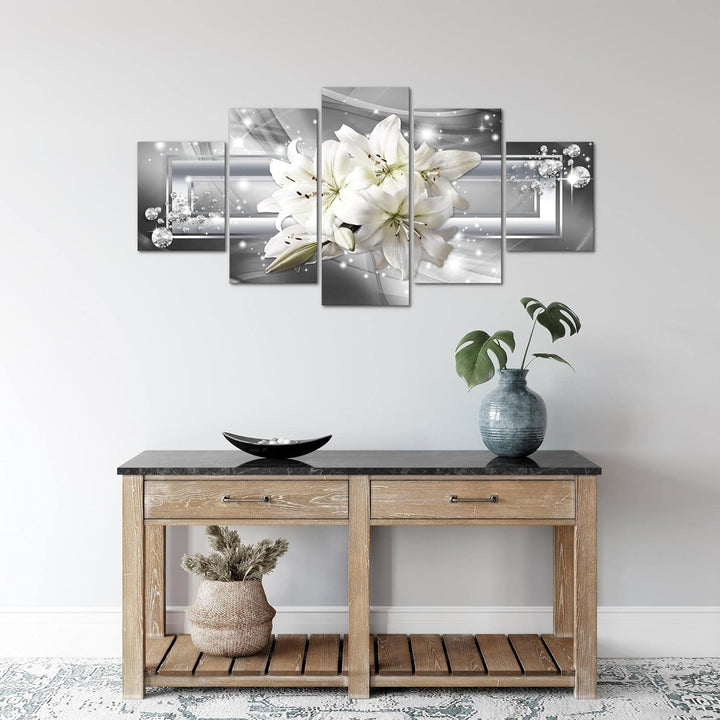 Runa Art Wandbilder Blumen Lilien 5 Teilig Bild auf Vlies Leinwand Deko Wohnzimmer Abstrakt Grau Sil