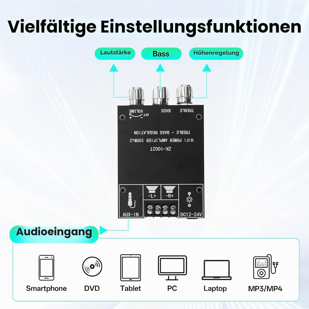 ZK-1002T HiFi Verstärker mit Bluetooth Mini Stereo-Audioverstärker 2.0 Kanal 100W+100W Stereo Mini v