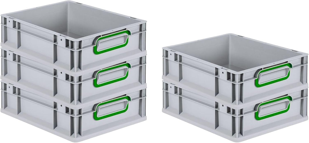 SparSet 5x Eurobox NextGen Color | HxBxT 12x30x40cm | 11 Liter | Griffe grün geschlossen | Glatter B